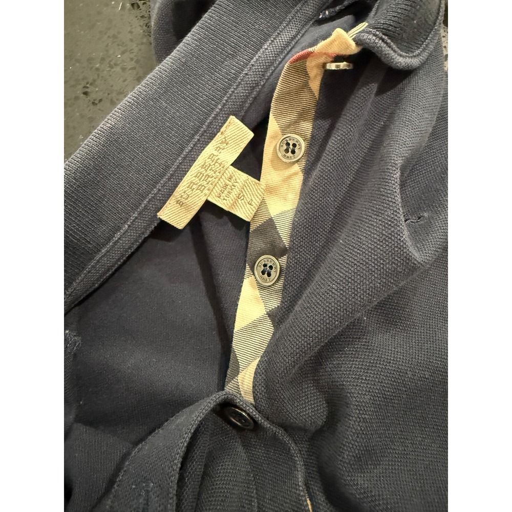 Burberry Brit Womens Navy Blue Puff Sleeve Polo Shirt Peter Pan Collar Size S - Picture 8 of 11